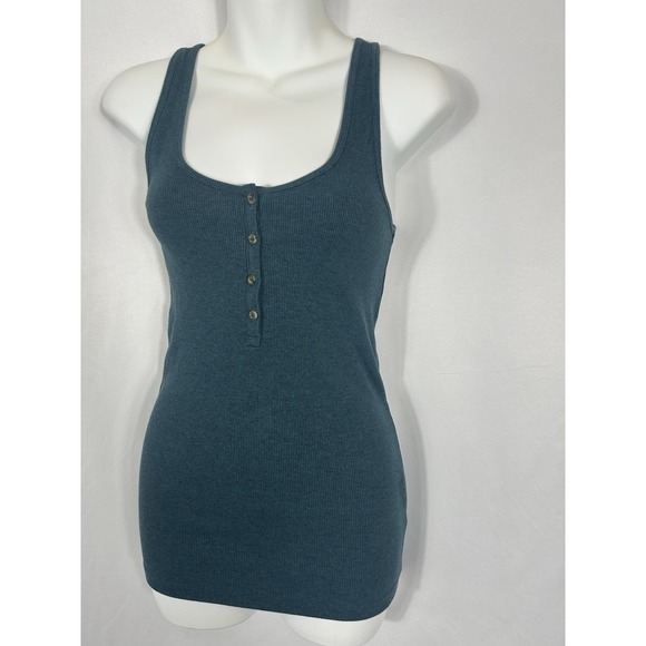 Old Navy Womens Y2K Ribbed Knit Henley Tank Size S Slim Preppy 90S Stretch Elena - Picture 5 of 15
